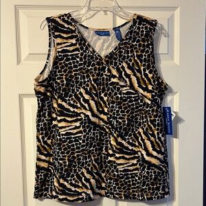 NWT Karen Scott Sport Zebra and Giraffe Print Tank Top - Black Tan XL